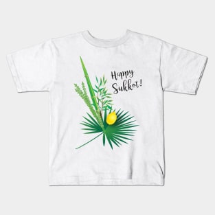 Happy Sukkot Decoration Lulav and Etrog, Palm lives, Watercolor, Art, Torah, Rosh Hashanah Kids T-Shirt